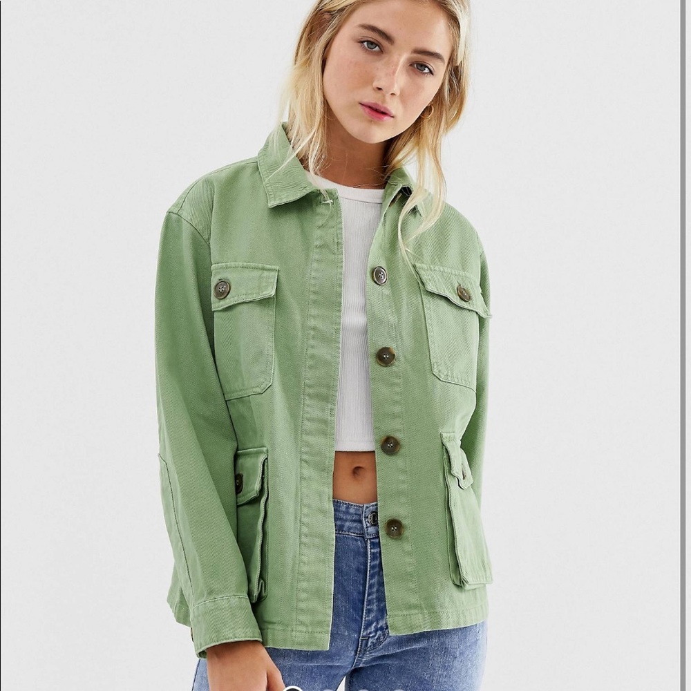 Pull & Bear utility army jacket in khaki